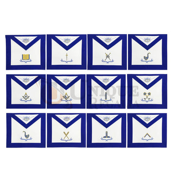 Masonic Blue Lodge Officers Apron Set of 12 Machine Embroidery Aprons